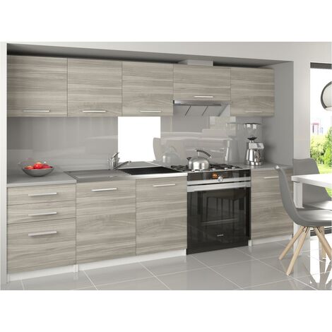 NOVIA - Cocina Lineal Completa 240/180 cm 7 piezas - Encimera INCLUIDA - Conjunto de muebles de cocina - Plata