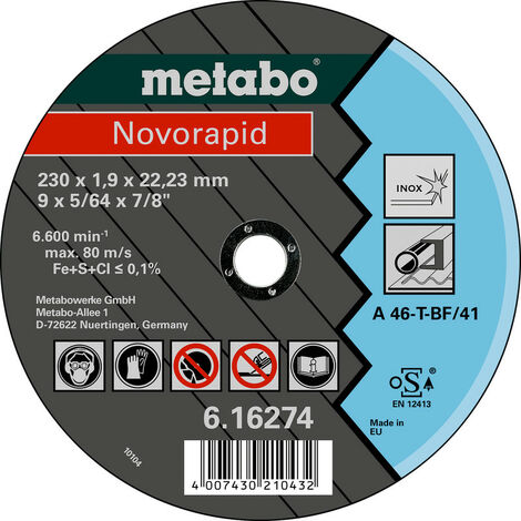Novorapid 115 x 1,0 x 22,23 mm, inox, meule de tronçonnage, modèle droit metabo 25 pièces
