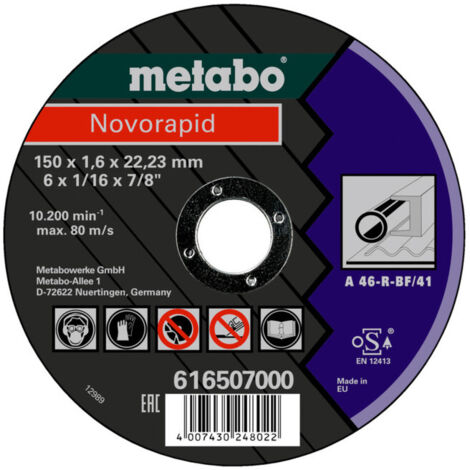 Novorapid 150 x 1,6 x 22,23 mm, acier, meule de tronçonnage, forme 41 metabo 25 pièces