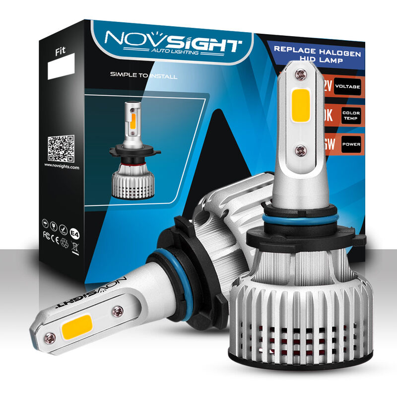 

NOVSIGHT Bombilla LED para faros delanteros de coche H3 H4 H7 H11 9005 9006 3000K Luz amarilla para correr 10000LM / par 72W / par bombillas para