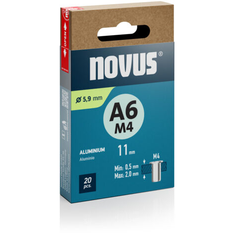 Novus Blindnietmuttern Typ M4 x 11 mm Aluminium Nietmutter 20 Stück Blindnietzange