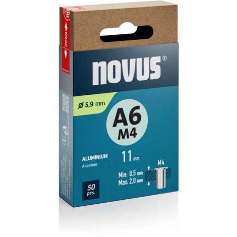 Novus Blindnietmuttern Typ M4 x 11 mm Aluminium Nietmutter 50 Stück Blindnietzange