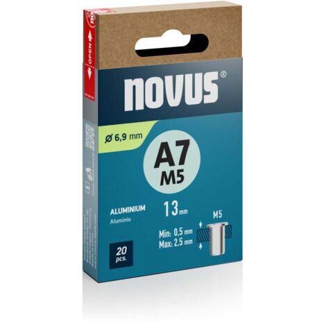 Novus Blindnietmuttern Typ M5 x 13 mm Aluminium Nietmutter 20 Stück Blindnietzange