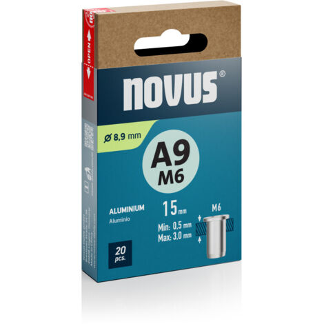Novus Blindnietmuttern Typ M6 x 15 mm Aluminium Nietmutter 20 Stück Blindnietzange