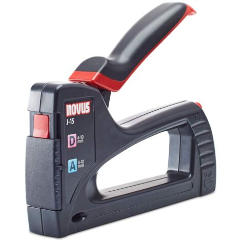 Novus Hand J-15, attrezzo multiuso leggero per graffette sottili e piatte 4-10 mm, ricarica rapida, impugnatura morbida, nero, 030-0441