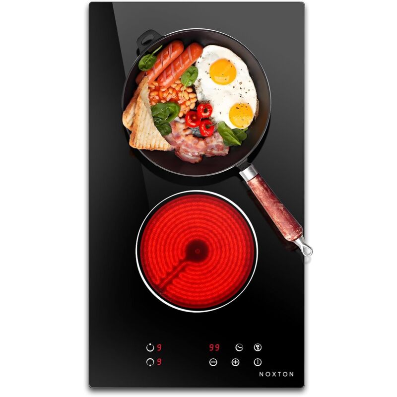 Noxton - Domino 2-Hob Ceramic Hob, 30 cm Built-In Ceramic Hob, 2 Burners with Touch Control, Child Safety, Timer, 3000 w, No Socket