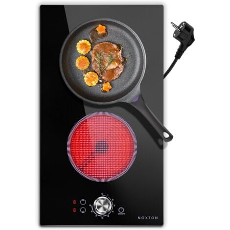 Noxton Piano Cottura 2 Fuochi, 3000W Piani Cottura 52cm in Vetroceramica Cucina, Piastra Elettrica 2 Piastre per Maggior con Timer e Serratura di Sicurezza