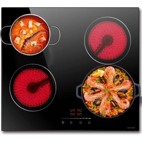 Noxton Piano Cottura Elettrico 4 Fuochi, 6000W Piani Cottura Vetroceramica Incasso, 60cm Piastra Fornello con 9 Funzione Booster Cucina, Tocco Controlli, Timer