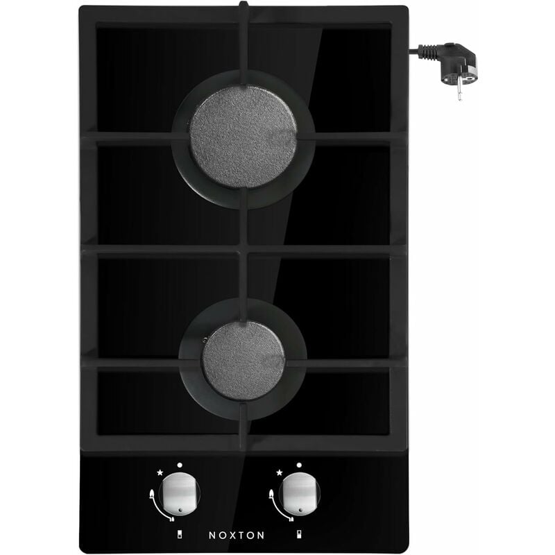 Plaque gaz 2 Feux avec Grille, 4750W, Plaque Induction 2 Feux - Avec Kit gpl Pour gaz/GPL [Classe Energétique a +] 220 v 240 v (Verre trempé) - Noxton