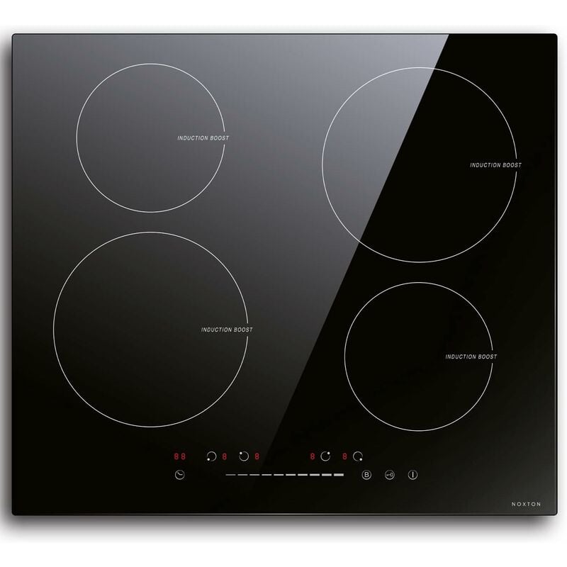 Plaque Induction 4 feux , Plaque de cuisson électriques intégrés Plaque de cuisson en verre noir 60 cm avec commande par capteur, Sécurité enfants,