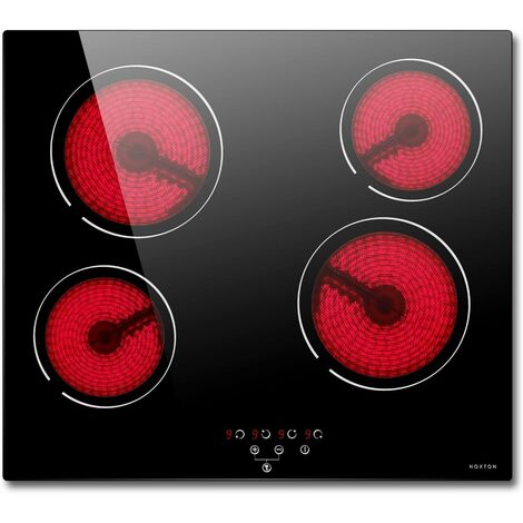 NOXTON Plaque Vitrocéramique 4 Feux Encastrable, 6000W, Table de Cuisson 4 foyers en Céramique, L59 x P52 cm, 9 Niveaux de Puissance, Verrouillage de sécurité pour enfants