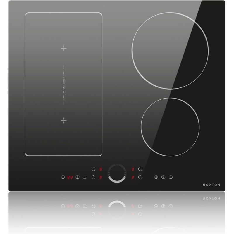 NOXTON Table à induction Flexzone 4 plaques avec curseur rond, Table à induction encastrable 60 cm, 4 zones avec Touch, Booster, Timer, Sécurité