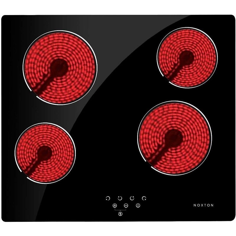 Noxton - Table de Cuisson 4 foyers en Céramique, 6000W Table de Cuisson Vitrocéramique, L59 x P52 cm, 9 Niveaux de Puissance, Verrouillage de