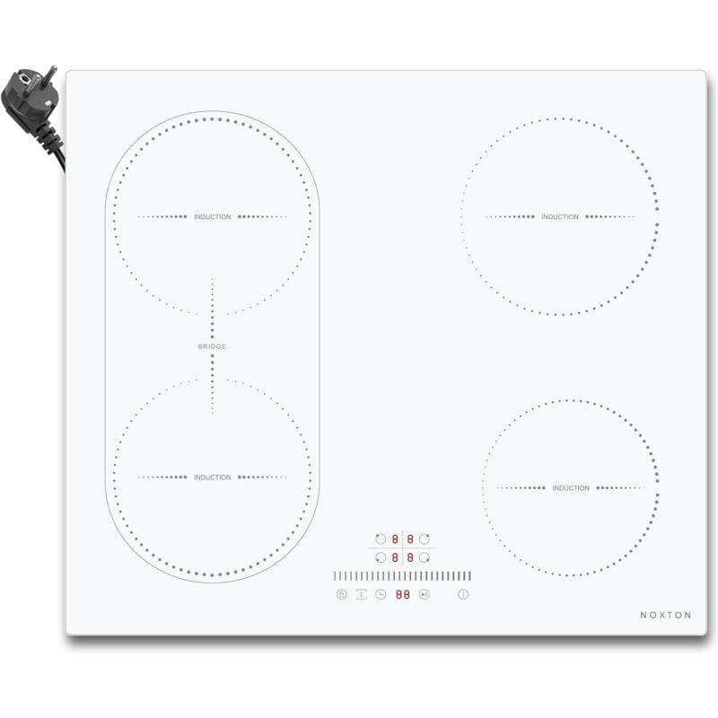 White Induction Hob 4 Burners with Flexzone, 60 cm Built-In Induction Hob with Touch Control, Timer, Child Safety, Boost, 220V-240V, 3500W, with