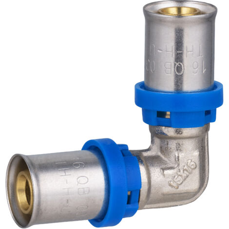 Noyon & Thiebault – Coude égal à sertir 90° pour tube multicouche Ø16 – Laiton avec joints toriques EPDM – Pression 10 bar – Température 0 à 95°C