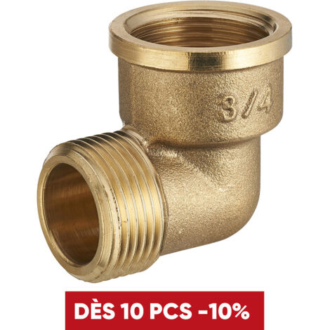 Noyon & Thiebault – Coude laiton mâle femelle 3/4' – Raccord à visser 90° – Résistance à la pression jusqu'à 10 bar – Compatible avec tuyaux filetés - 526-20L1