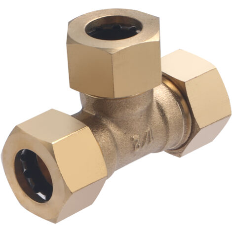 Noyon & Thiebault – Raccord Té laiton à joint mixte égal – Pour tube cuivre Ø 14 mm – Étanchéité optimale avec joint caoutchouc – Pression 10 bar - 512G-14L1