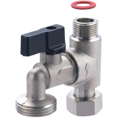 Noyon & Thiebault – Robinet de machine à laver – Raccordement G3/8 femelle – Sortie G3/4 mâle – Ouverture par mini vanne 1/4 tour – Laiton chromé