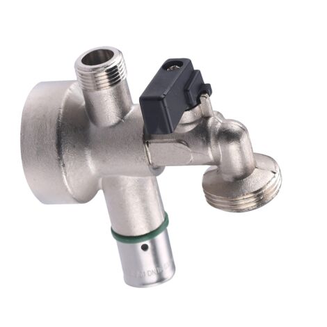 Noyon & Thiebault – Robinet de piquage nez M3/4' à sertir pour tube PER – Raccord jupe haute femelle 1/2' – Piquage mâle 3/8' – Laiton avec bague inox