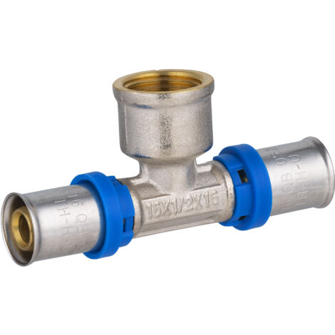 Noyon & Thiebault – Té femelle à sertir pour tube multicouche Ø16 – Filetage 15x21 (1/2) – Laiton avec inserts EPDM – Pression 10 bar – Température 0 à 95°C - F15X21