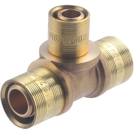 Noyon & Thiebault – Té réduit à glissement pour tube PER – Raccord en laiton brut – Diamètres 16mm et 12mm – Pression 6 bar – Alimentation sanitaire