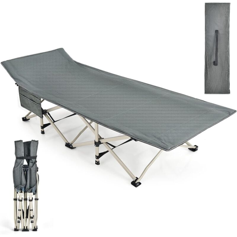 Lit de Camping Pliable, Charge jusqu'à 400 kg, lit de Voyage à Pliage Rapide avec Sac de Transport Gris - Costway