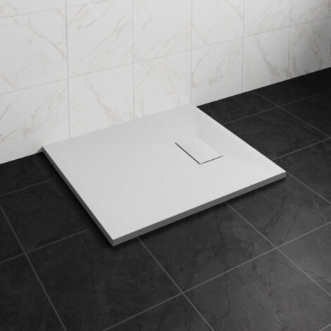 NRG 1000 x 700mm SMC White Rectangle Slate Effect Bathroom Shower Tray