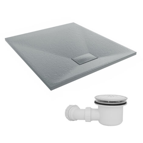 NRG 1000 x 900mm SMC Anthracite Rectangle Slate Effect Bathroom Shower Tray & Fluidmaster Fast Flow Waste Trap