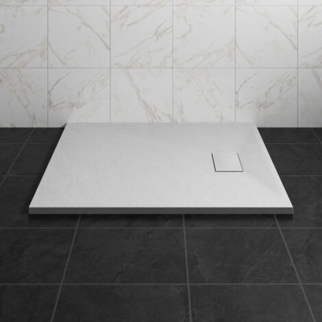 NRG 1000 x 900mm SMC White Rectangle Slate Effect Bathroom Shower Tray