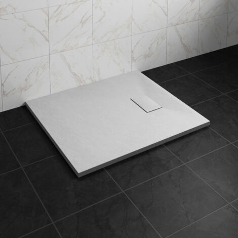 NRG 1100 x 800mm SMC White Rectangle Slate Effect Bathroom Shower Tray
