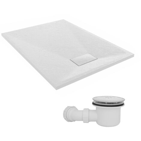 NRG 1100 x 800mm SMC White Rectangle Slate Effect Bathroom Shower Tray & Fluidmaster Fast Flow Waste Trap