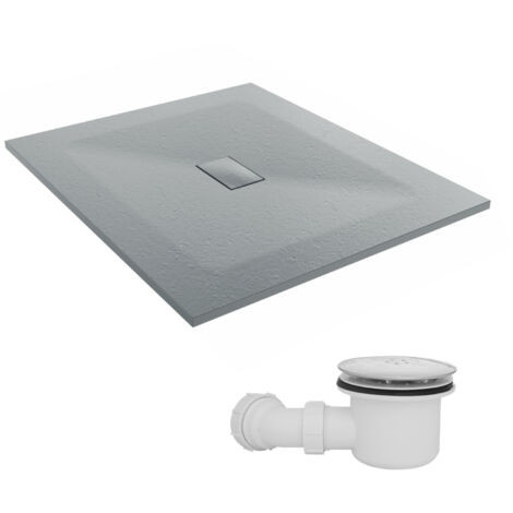 NRG 1200 x 1000mm SMC Anthracite Rectangle Slate Effect Bathroom Shower Tray & Fluidmaster Fast Flow Waste Trap