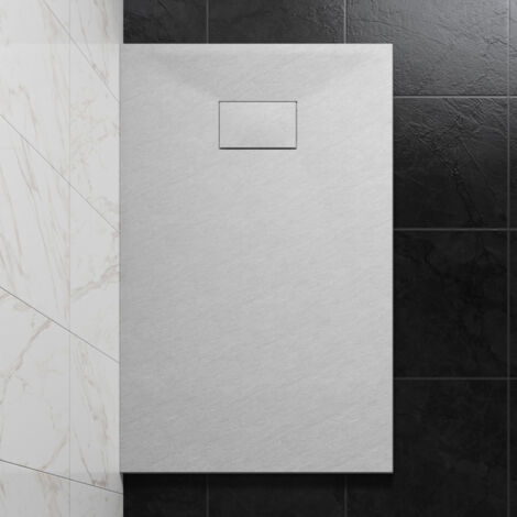 NRG 1200 x 700mm SMC White Rectangle Slate Effect Bathroom Shower Tray