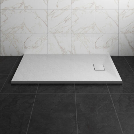 NRG 1200 x 800mm SMC White Rectangle Slate Effect Bathroom Shower Tray