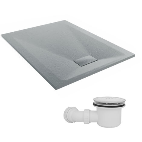 NRG 1200 x 900mm SMC Anthracite Rectangle Slate Effect Bathroom Shower Tray & Fluidmaster Fast Flow Waste Trap