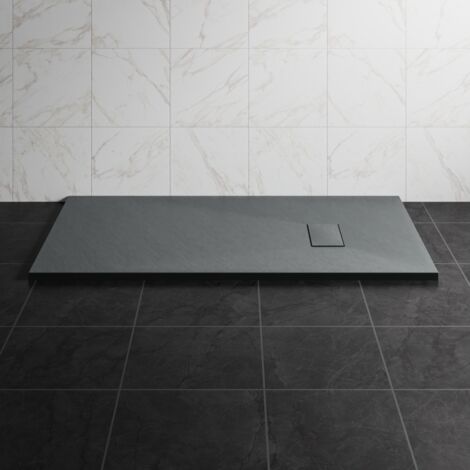 NRG 1400 x 700mm SMC Anthracite Rectangle Slate Effect Bathroom Shower Tray