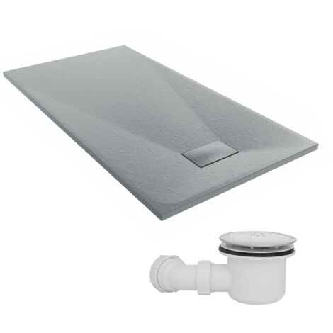 NRG 1500 x 800mm SMC Anthracite Rectangle Slate Effect Bathroom Shower Tray & Fluidmaster Fast Flow Waste Trap