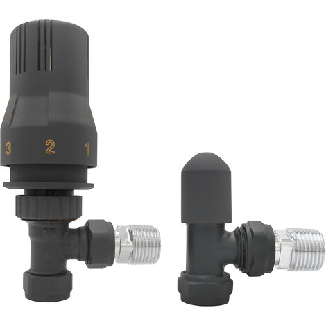 Thermostatic Radiator Valve + Lockshield Set, Angled Fitment