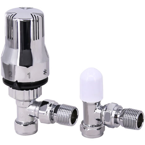 NRG 15mm Chrome Angled Thermostatic Designer Radiator Valve and Manual Angled Valves
