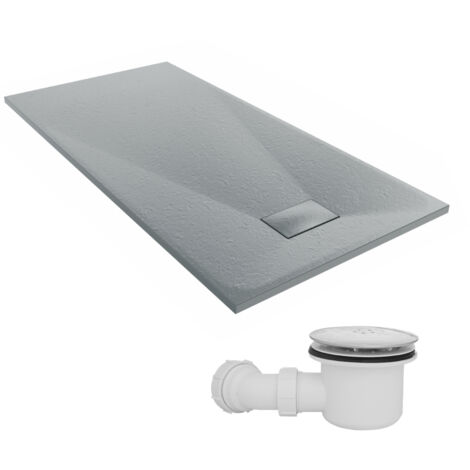 NRG 1600 x 800mm SMC Anthracite Rectangle Slate Effect Bathroom Shower Tray & Fluidmaster Fast Flow Waste Trap