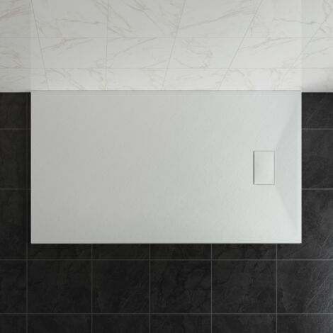 NRG 1600 x 900mm SMC White Rectangle Slate Effect Bathroom Shower Tray