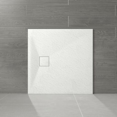 NRG 800 x 800mm White SMC  Square Slate Effect Bathroom Shower Enclosure Tray