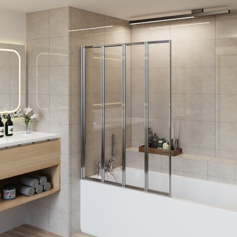 NRG 850 x 1400mm 4 Panel Folding Bath Shower Screen Easy Clean Glass