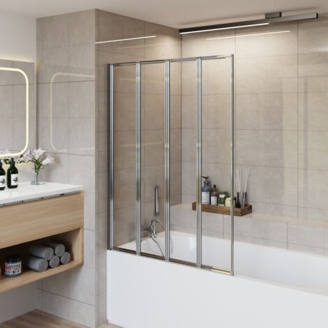 NRG 850 x 1400mm 4 Panel Folding Bath Shower Screen Easy Clean Glass