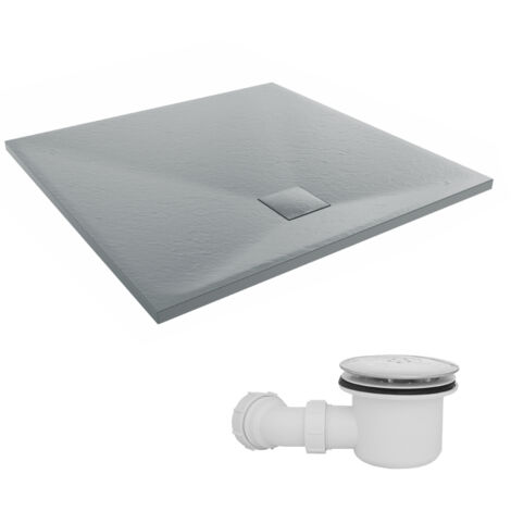 NRG 900 x 900mm SMC Anthracite Square Slate Effect Bathroom Shower Tray & Fluidmaster Fast Flow Waste Trap
