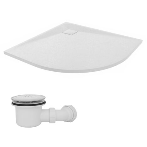 NRG 900 x 900mm SMC White Quadrant Slate Effect Bathroom Shower Tray & Fluidmaster Fast Flow Waste Trap
