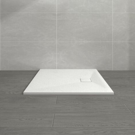NRG 900 x 900mm White SMC  Square Slate Effect Bathroom Shower Enclosure Tray