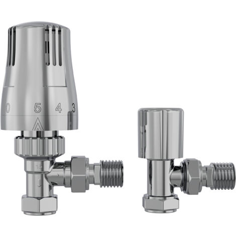 NRG Angled Thermostatic TRV & Lockshield Radiator Valves 1/2"x15mm Chrome One Pair