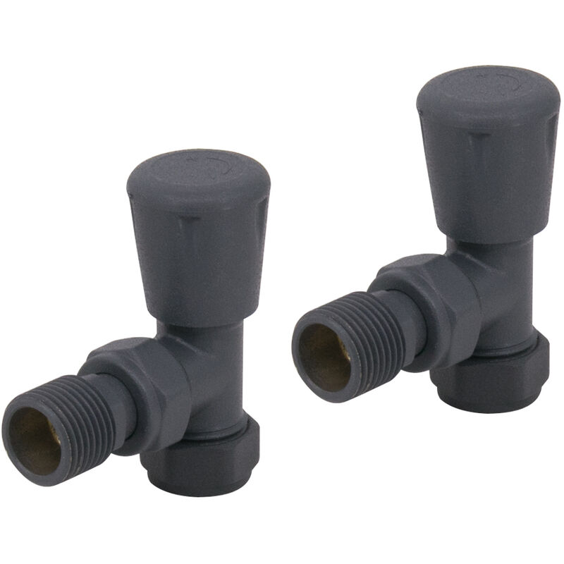 Anthracite Round Head Angled Manual Radiator Valve Central Heating Taps One Pair - NRG