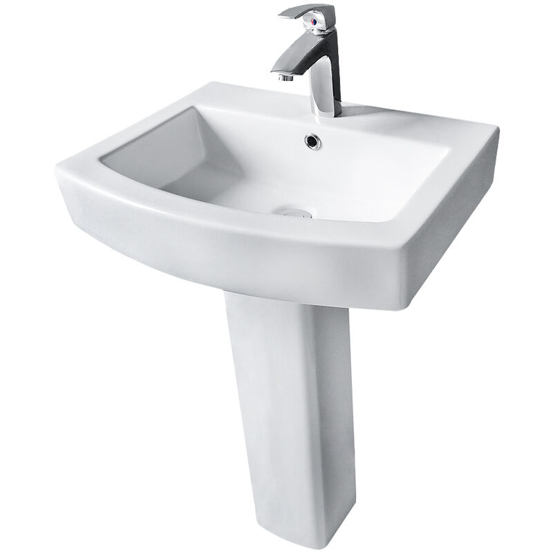 NRG Bathroom 560mm Wash Basin with Full Pedestal 1 Tap Hole Basin White